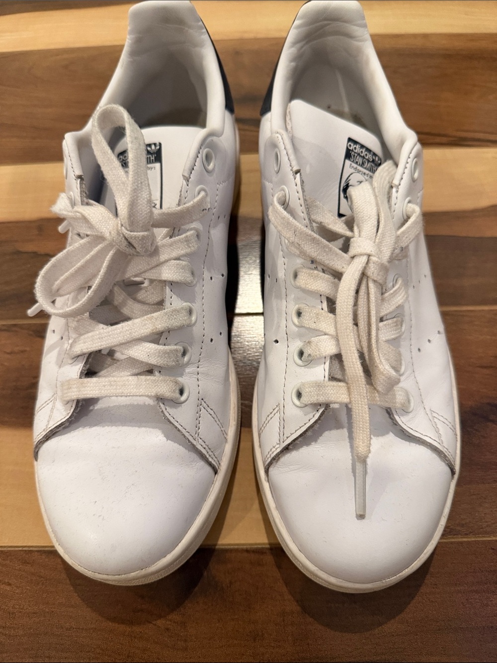 adidas White Leather Sneakers with Navy Heel Tab